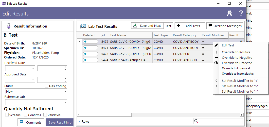 Override Test Results